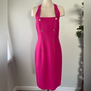 Vintage Jackie K Barbie Mod Pinup Hot Pink Gold Midi Dress Size Small